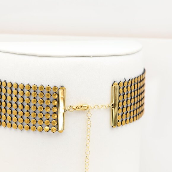 Fancy Gold Tone Choker Adjustable Length Gold Dots Costume Chokers (#87) - Picture 5 of 9